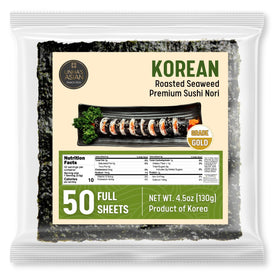 UNHA'S ASIAN SNACK BOX gold-grade nori in pouch for easy sushi prep.