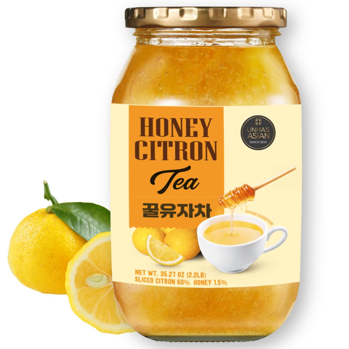UNHA'S ASIAN SNACK BOX Korean Honey Sliced Citron Tea jar shows natural ingredients and convenience