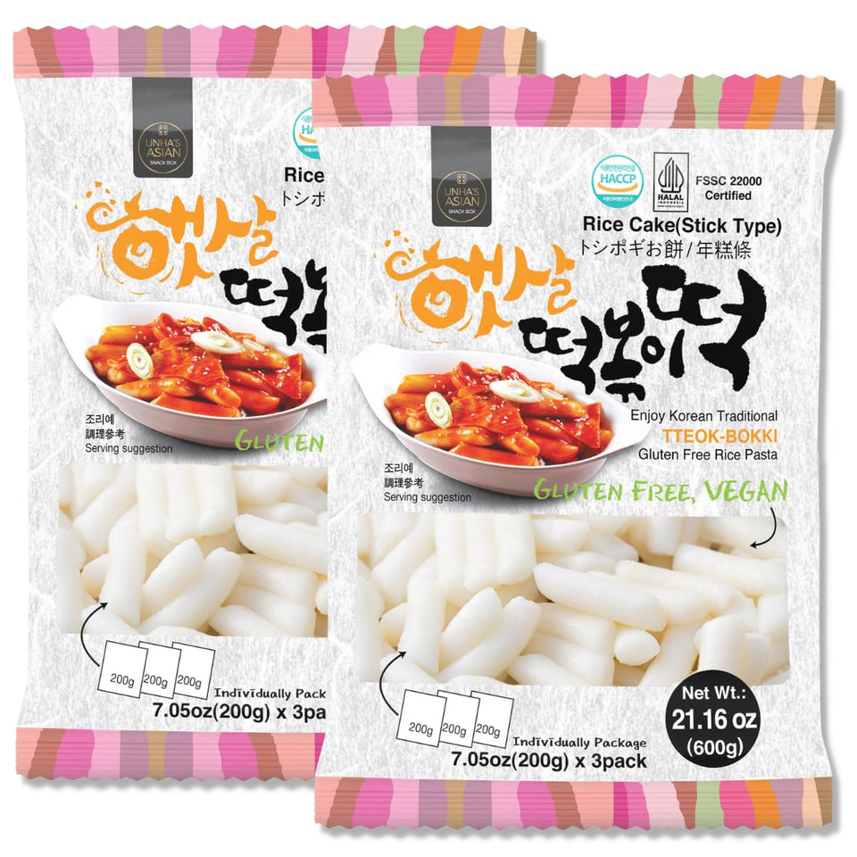 UNHA'S Asian Snack Box packaging of tteokbokki sticks, ideal multipack for family meals.