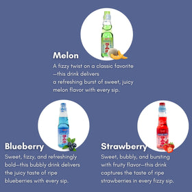 UNHA'S Ramune Blueberry bottle delivering refreshing fizz and berry aroma.