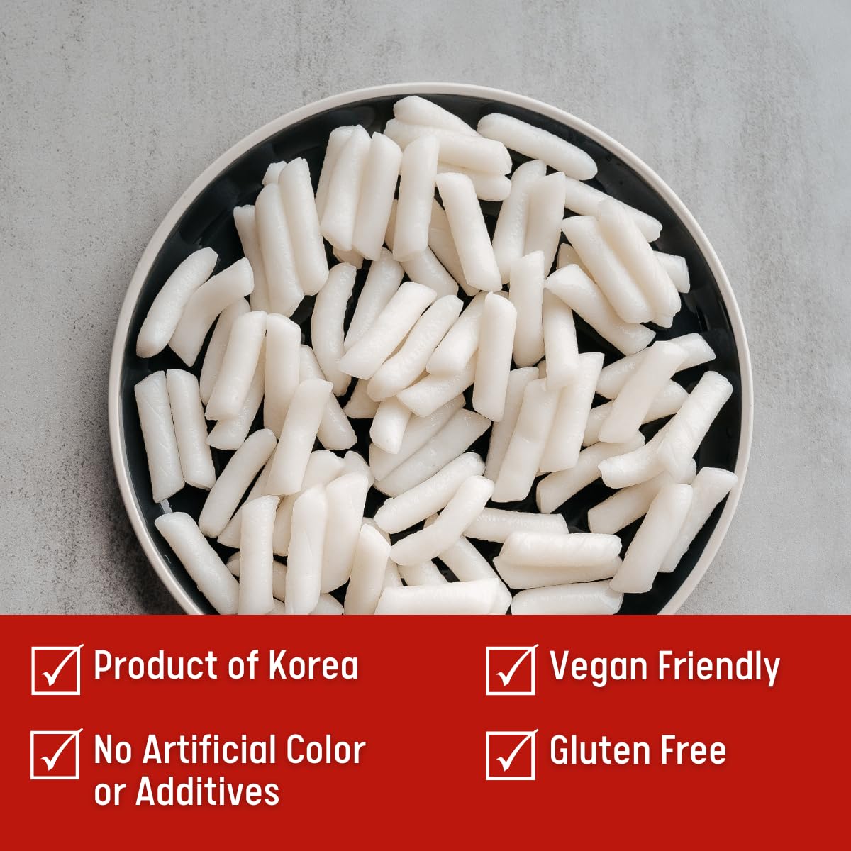 UNHA'S tteokbokki sticks close-up highlighting soft, chewy rice cakes for home cooking.