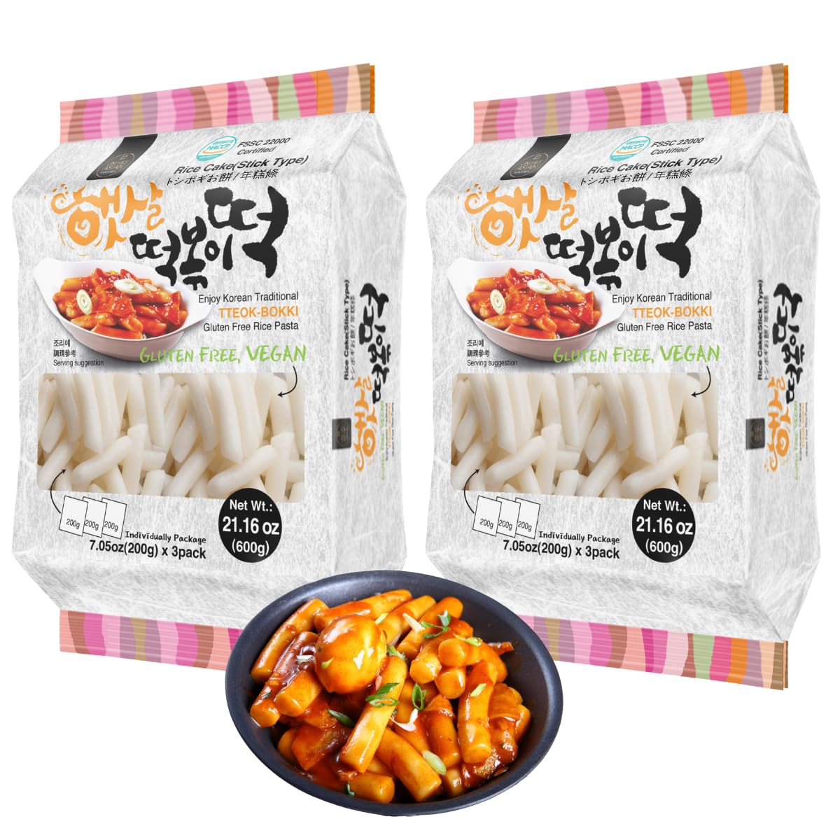 UNHA'S Asian Snack Box two-pack display showing ready-to-cook tteokbokki sticks.
