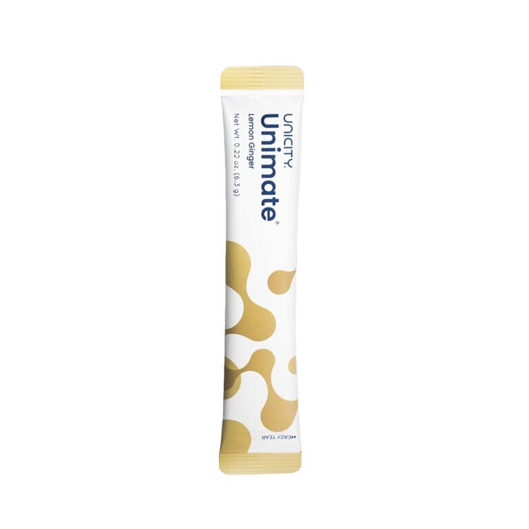 Travel-friendly Unimate Lemon Ginger stick pack in a compact case for easy carry