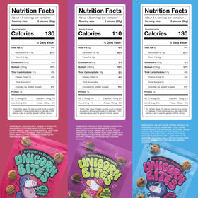 Unicorn Bites chocolate mini cookies pack emphasizes dairy-free, gluten-free options for allergen-conscious families.