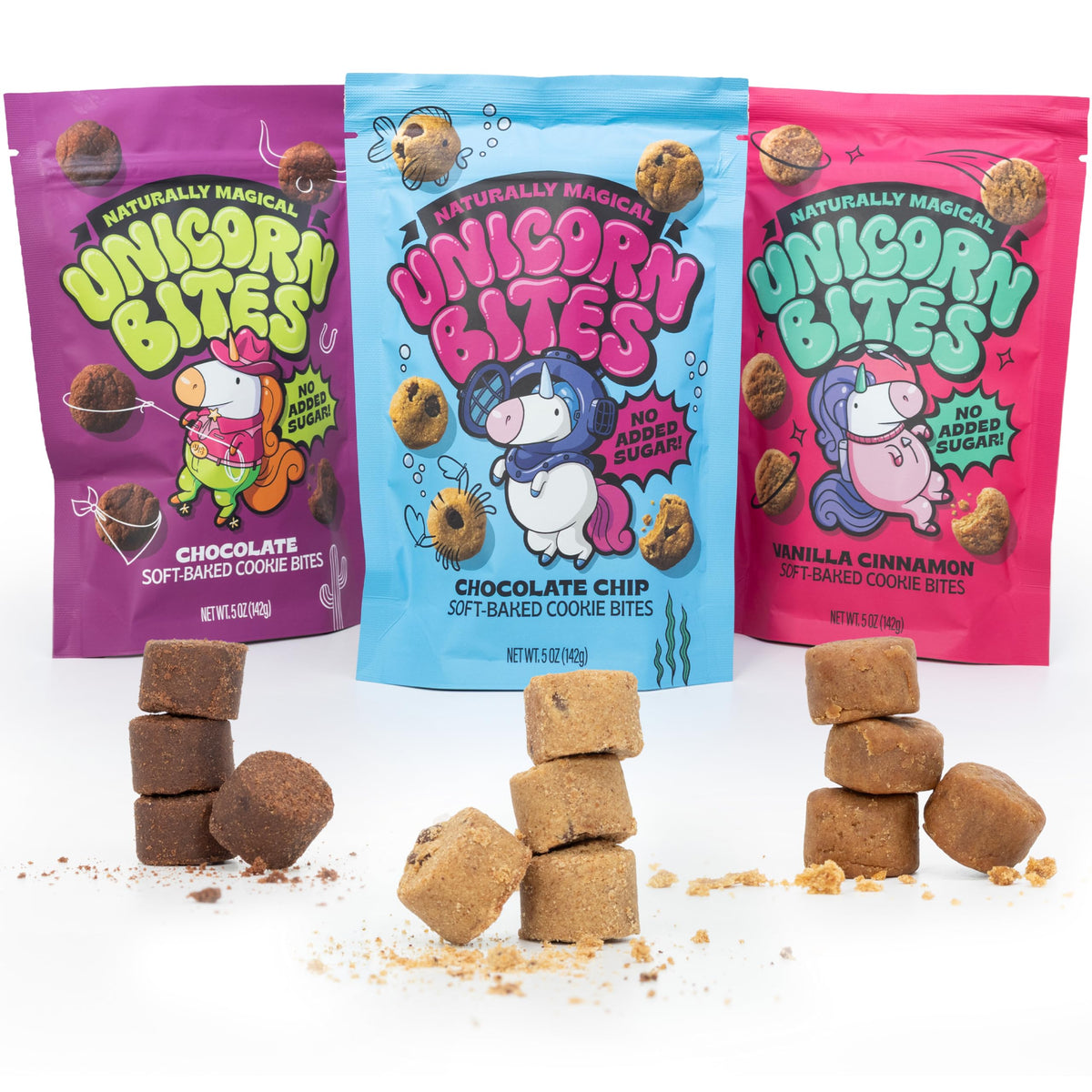 Unicorn Bites vanilla cinnamon mini cookies pack, naturally date-sweetened, makes a wholesome lunchbox snack.