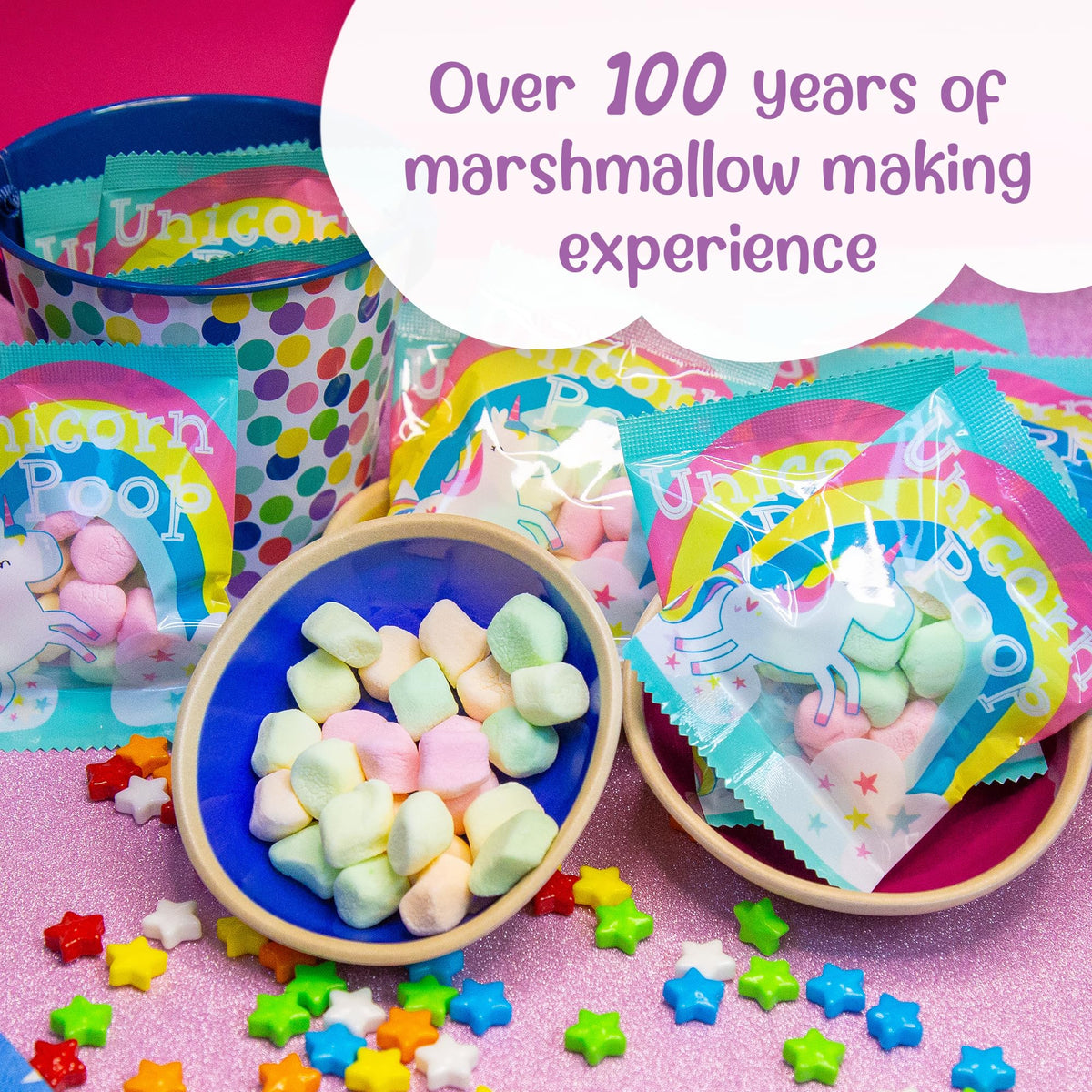 Unicornucopia Unicorn Poop Candy being poured into a bowl for sharing.