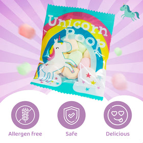 Children at a party table enjoy Unicorn Poop Candy in colorful pieces.