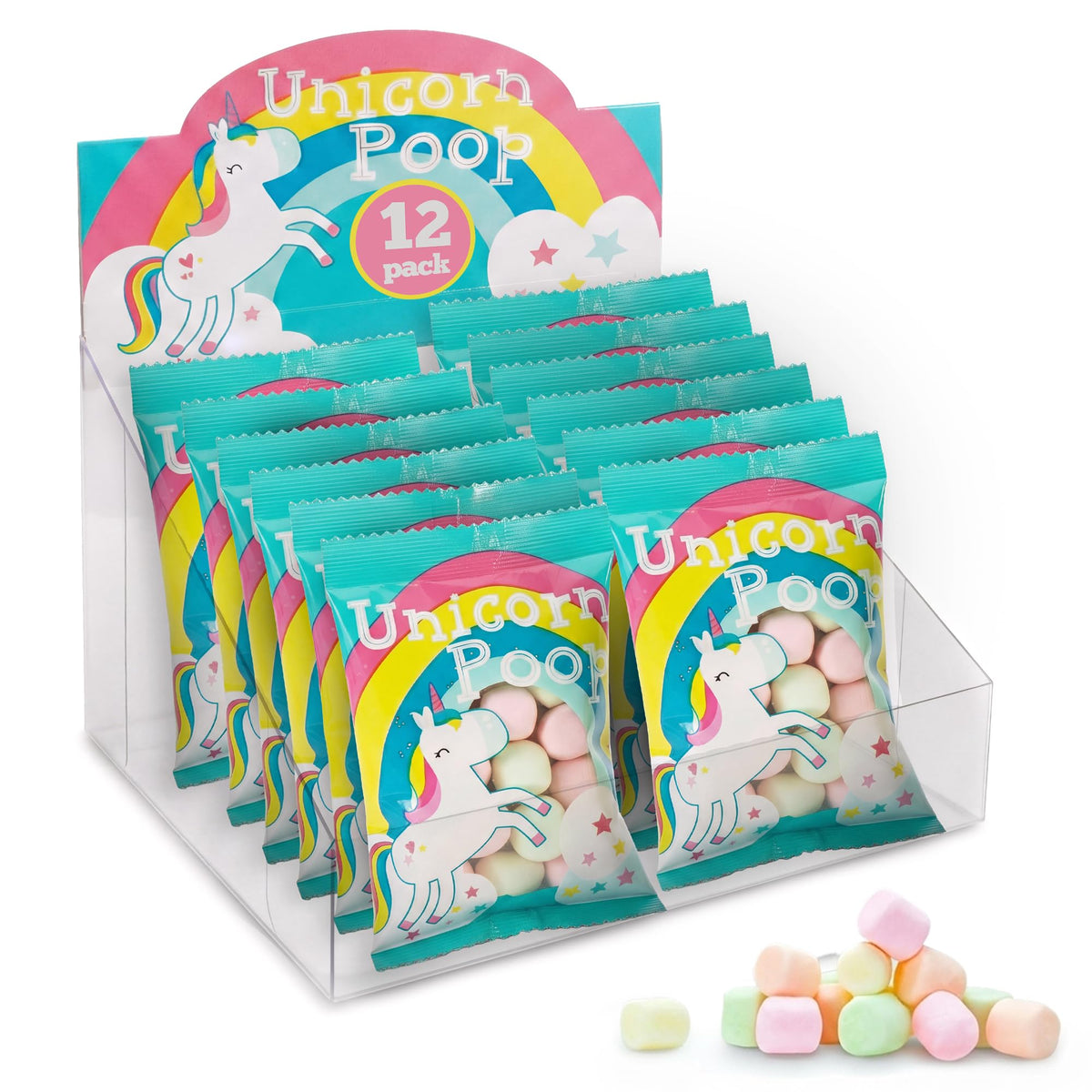 Unicornucopia Unicorn Poop Candy packaging with bright colors, ideal for party displays and goody bags.