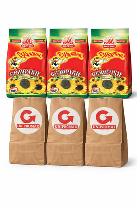 Unipromax Martin roasted sunflower seeds 500 g pack for a crunchy, savory snack.