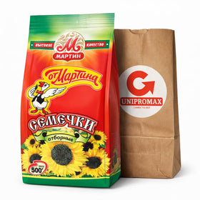 Unipromax Martin sunflower seeds 500 g pack with premium roasted crunch for snacking.