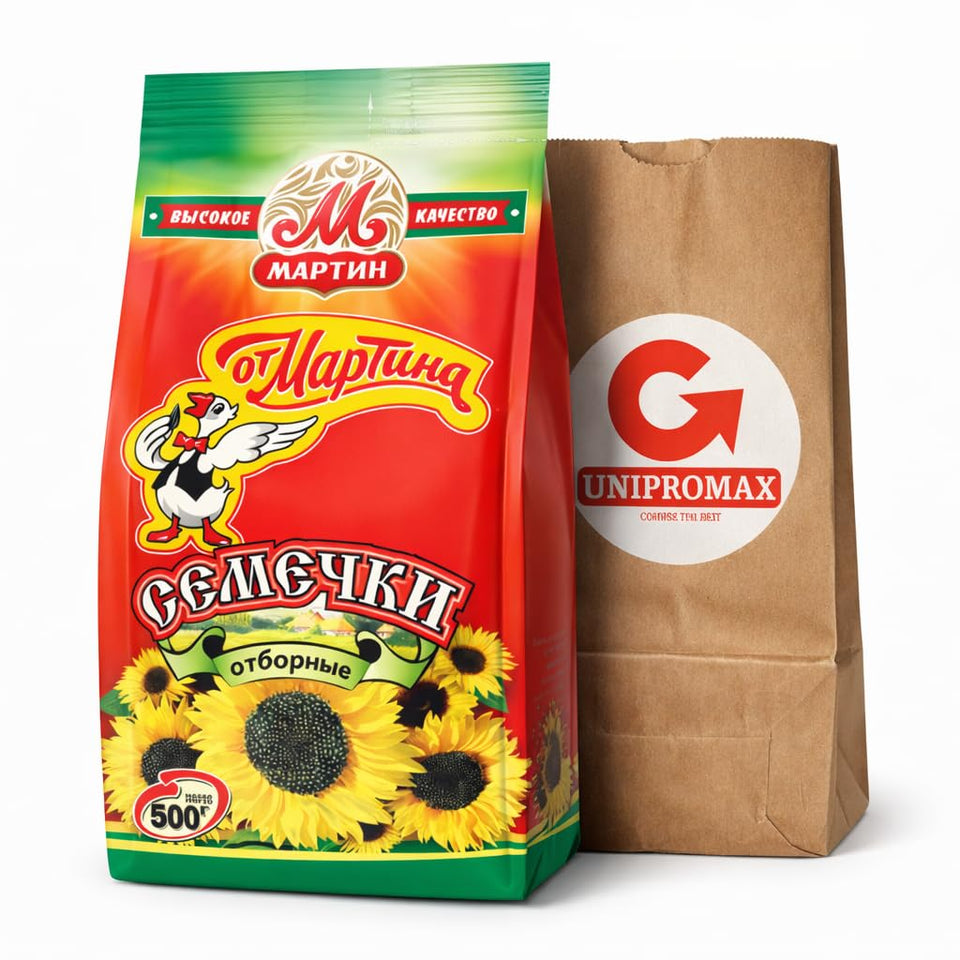 Unipromax Martin sunflower seeds 500 g pack with premium roasted crunch for snacking.