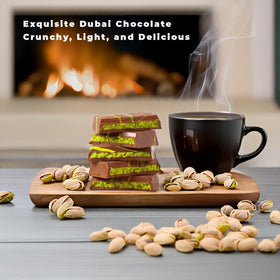 UniqBite Dubai chocolate bar with kataifi crust, crispy texture.