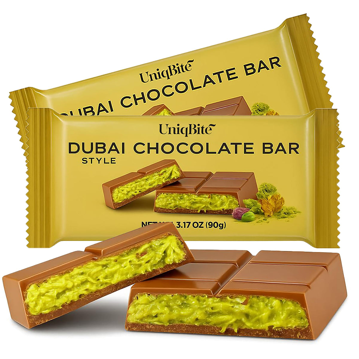 UNIQBITE Dubai pistachio chocolate bar with creamy pistachio filling