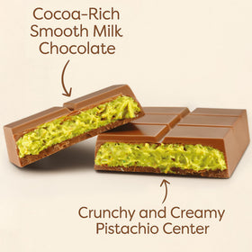 UNIQBITE milk chocolate bar with pistachio cream, indulgent treat