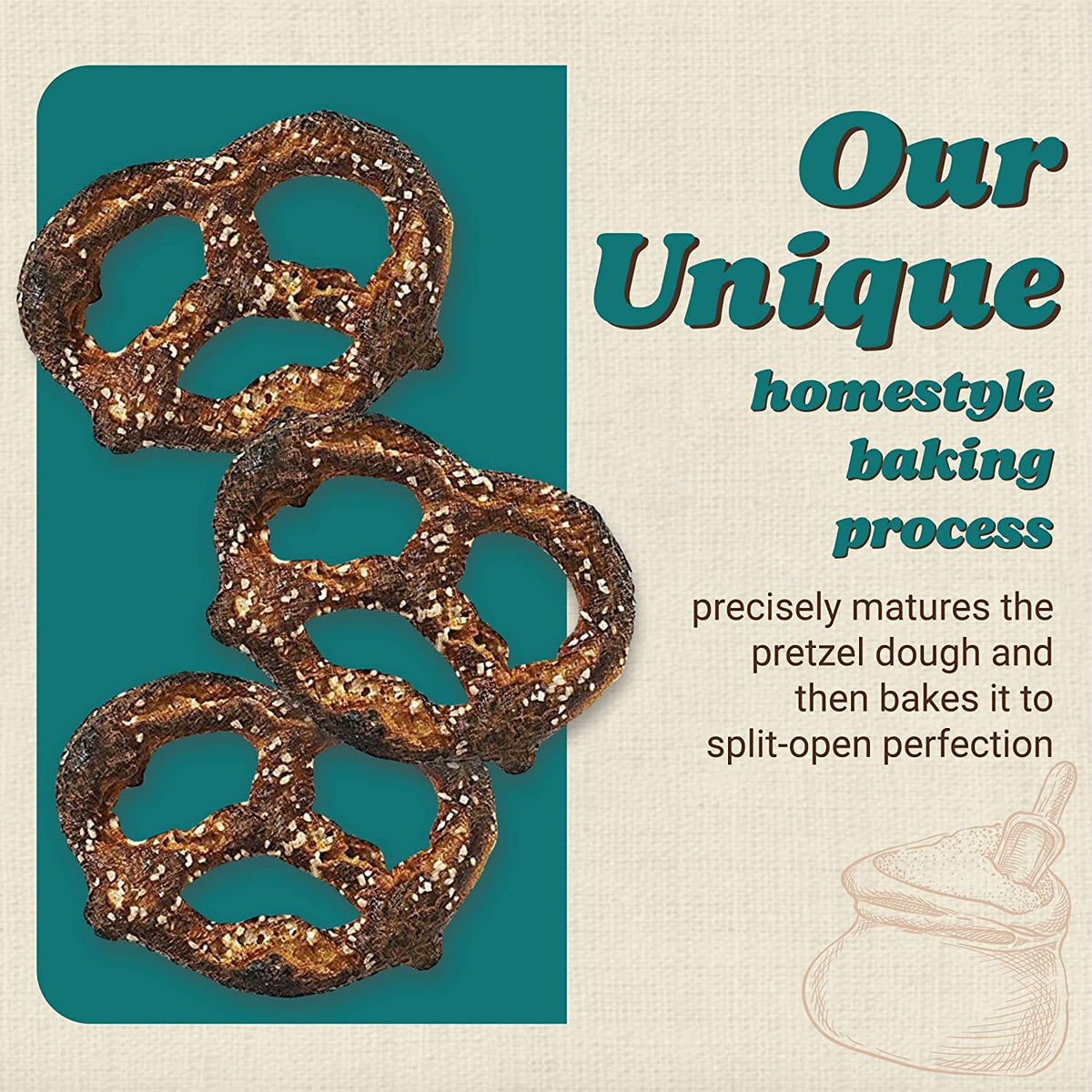 Unique Snacks Extra Dark Splits Pretzels offer burnt-char notes for bold flavor