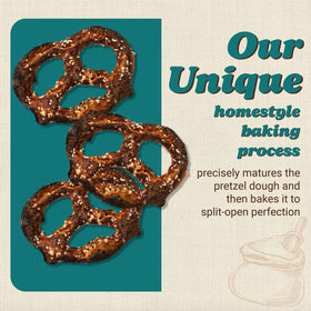 Unique Snacks Homestyle Baking Process close-up reveals bubbly, crunchy inner crumb.