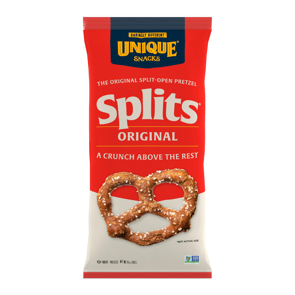 Unique Snacks Original Splits Pretzels in a bag, a delicious crunch for parties.