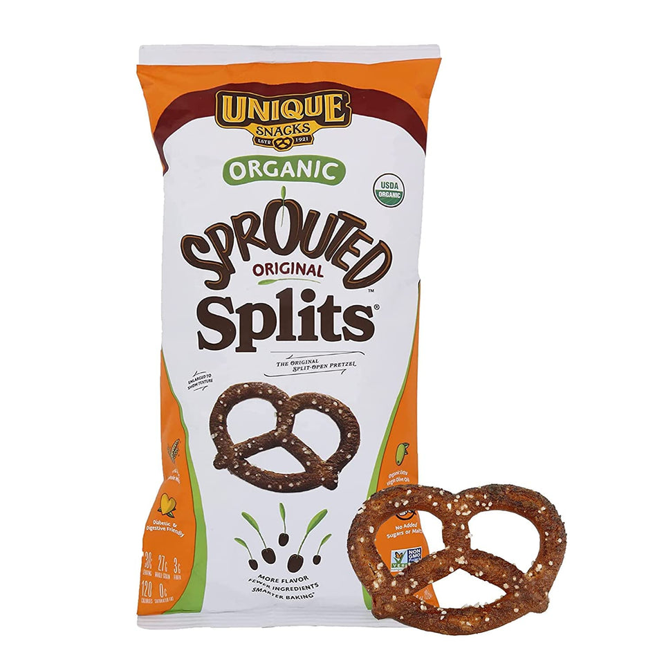 Unique Snacks Sprouted Splits Pretzels 8oz bag with wholesome crunch