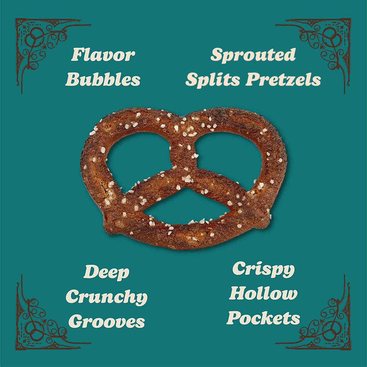 Unique Snacks Sprouted Splits Pretzels close-up of golden baked edges