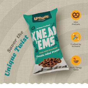 Unique Snacks Knead Ems 3-pack on shelf signals value and shareable snacking