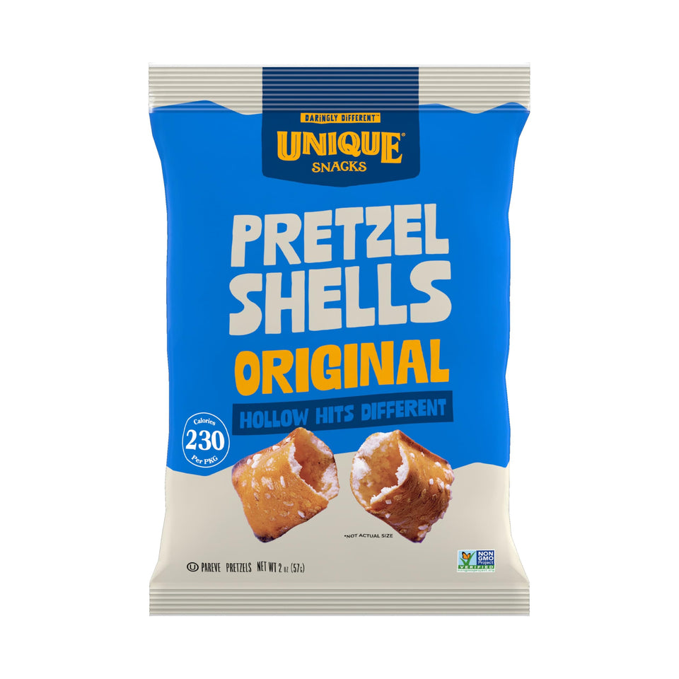Unique Snacks Original Pretzel Shells 2oz bag—crisp, savory bites for snacking at home