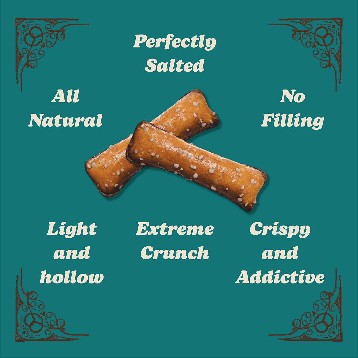Unique Snacks pretzel shells homestyle baked for hollow, crispy texture.
