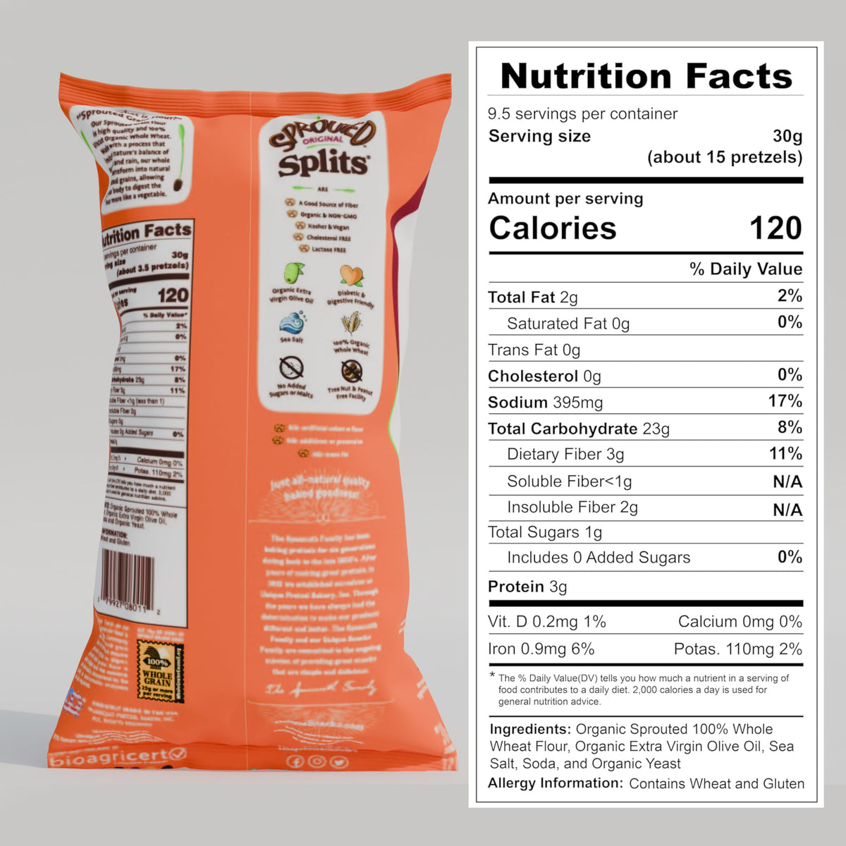 Unique Snacks Sprouted Splits Pretzels crunch close-up highlights crisp texture.