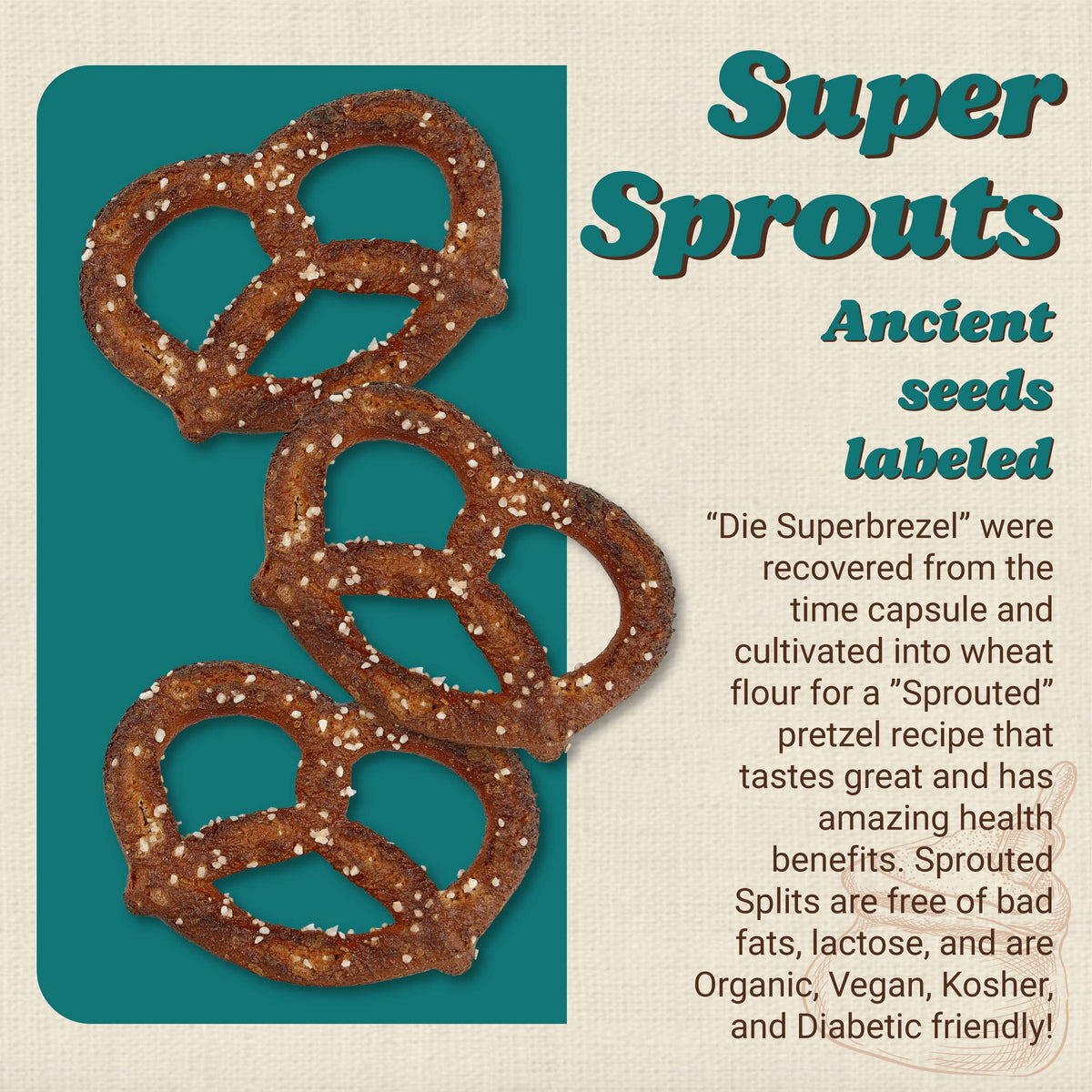 Unique Snacks Sprouted Splits Pretzels OU Kosher certification.