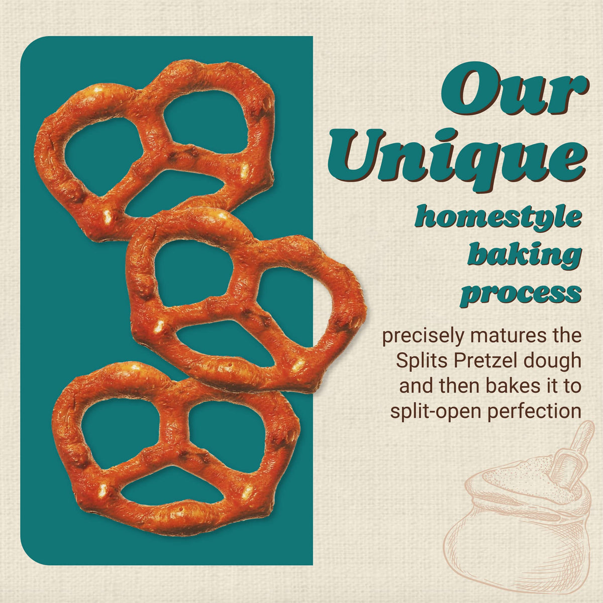 Serving bowl with Unique Snacks Unsalted Splits Pretzels ready for sharing
