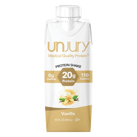 Unjury Vanilla ready-to-drink bottle pour offers on-the-go protein convenience.