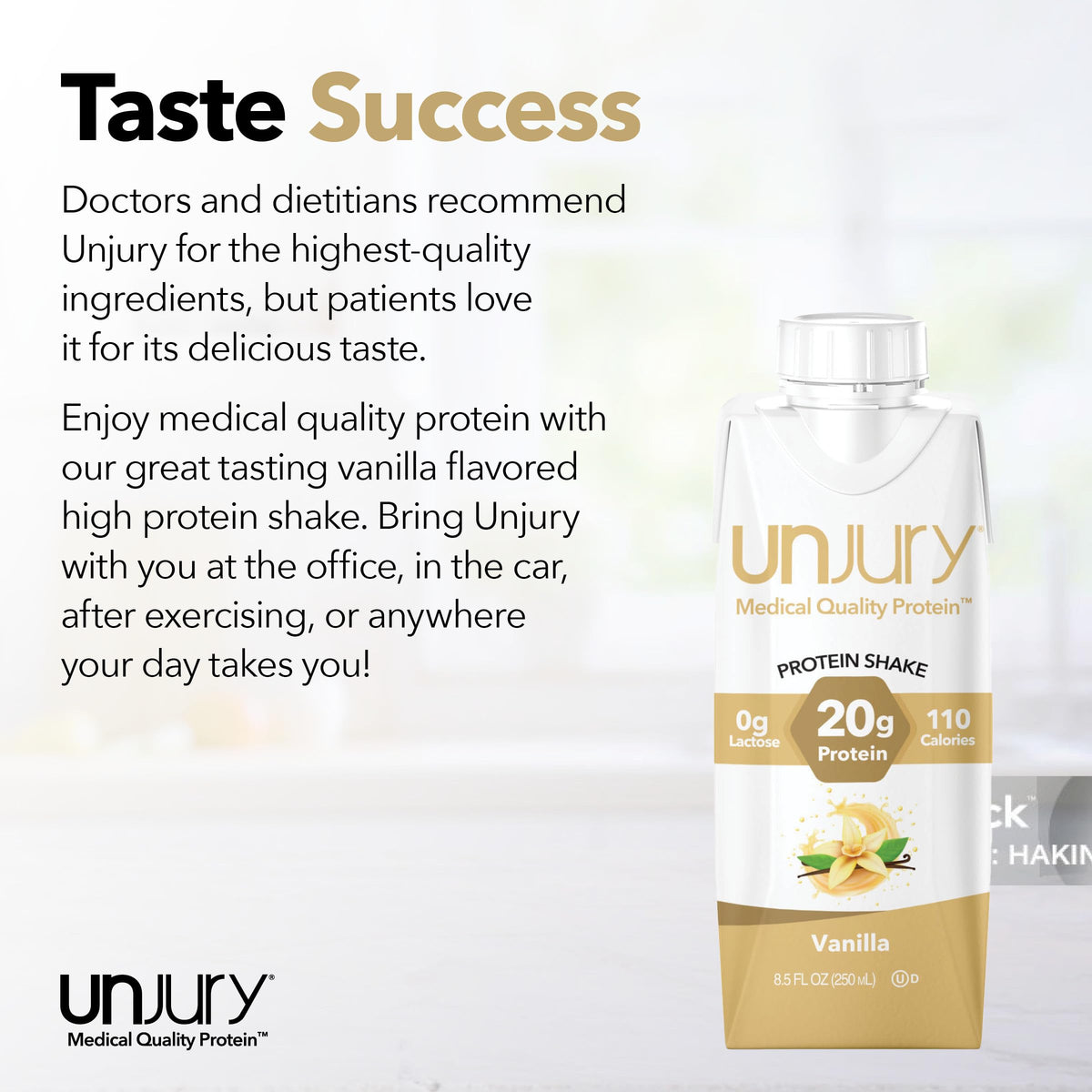 Unjury Vanilla shaker cup serve demonstrates quick mix and easy hydration.
