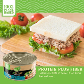 unMEAT Tuna can opened on kitchen counter, ready for sandwiches.