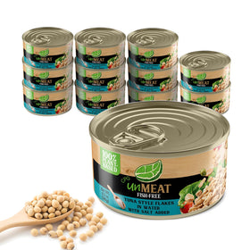 unMEAT Tuna Flakes in Water can, flaky texture for salads.