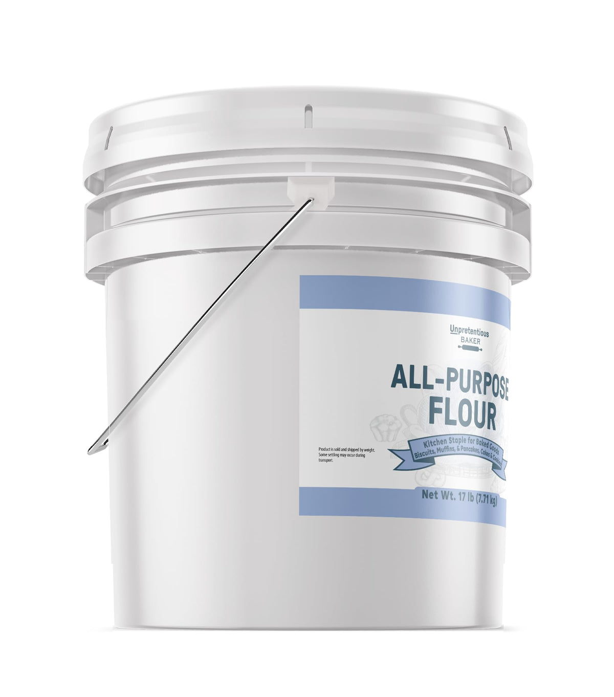 Unpretentious All Purpose Flour bucket lid-seal, keeps flour fresh and spills contained.