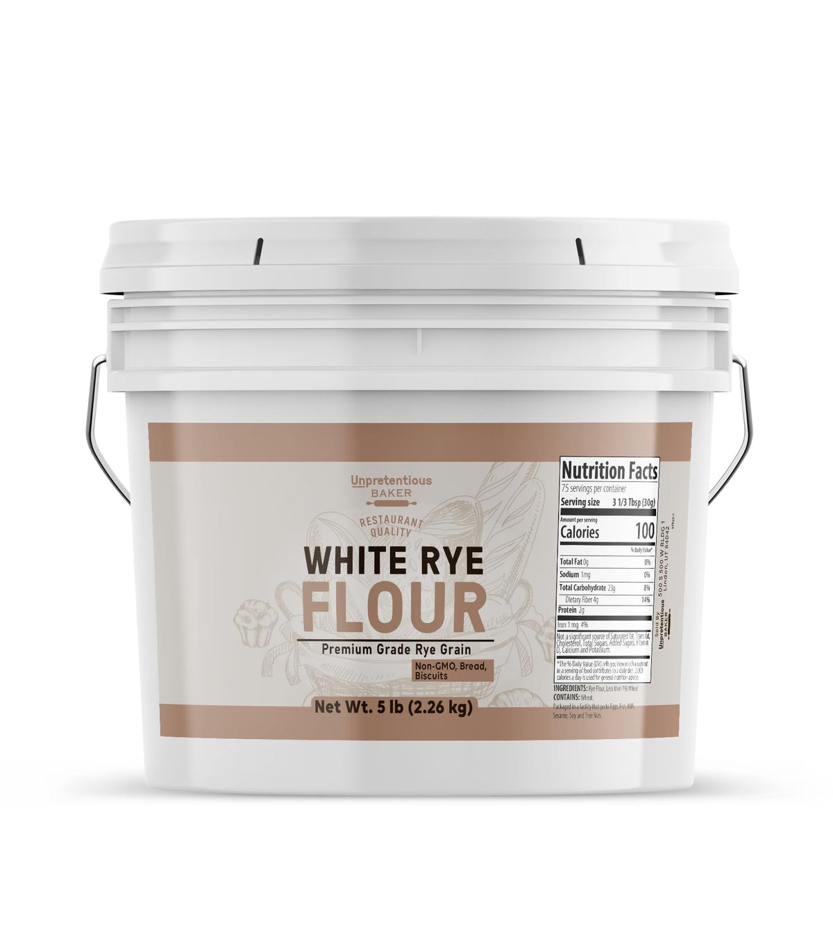 Unpretentious Baker White Rye Flour in a 1-gallon bottle, ideal for sturdy breads.