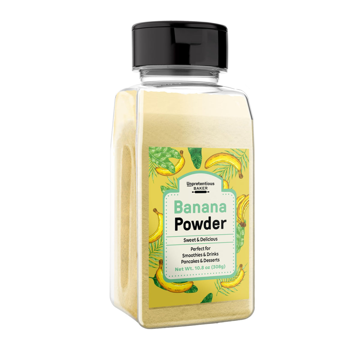 Unpretentious Banana Powder bottle for pantry storage and baking convenience.