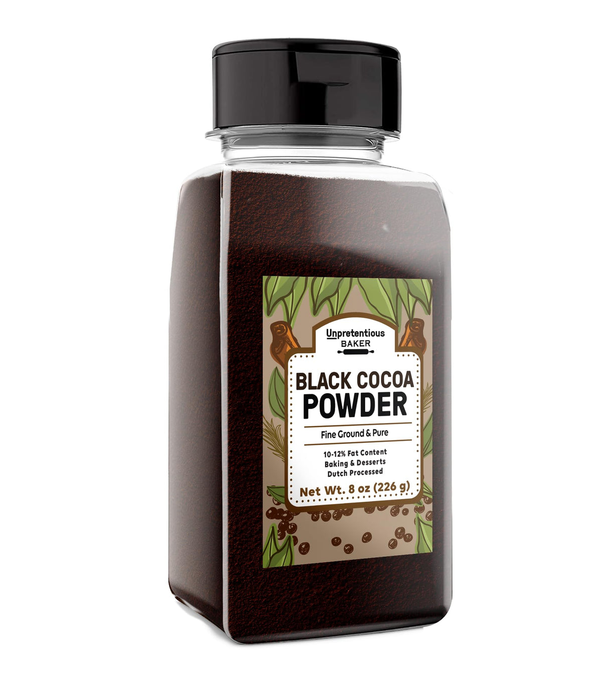 Unpretentious Black Cocoa Powder packaging signaling premium quality and easy storage