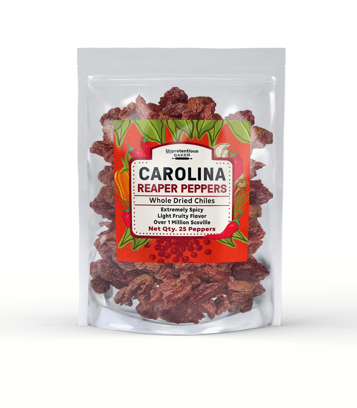 Unpretentious Carolina Reaper peppers bag closeup showing bold heat for sauces