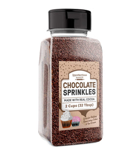 Unpretentious chocolate sprinkles in the bottle front view for festive decorating