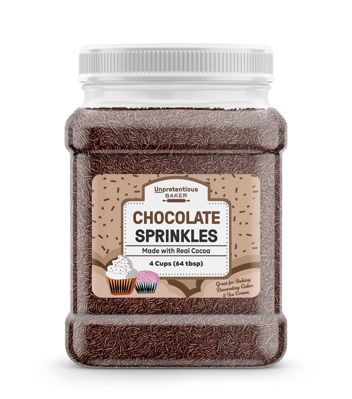 Unpretentious Chocolate Sprinkles packaging display for easy stocking and quick decorating