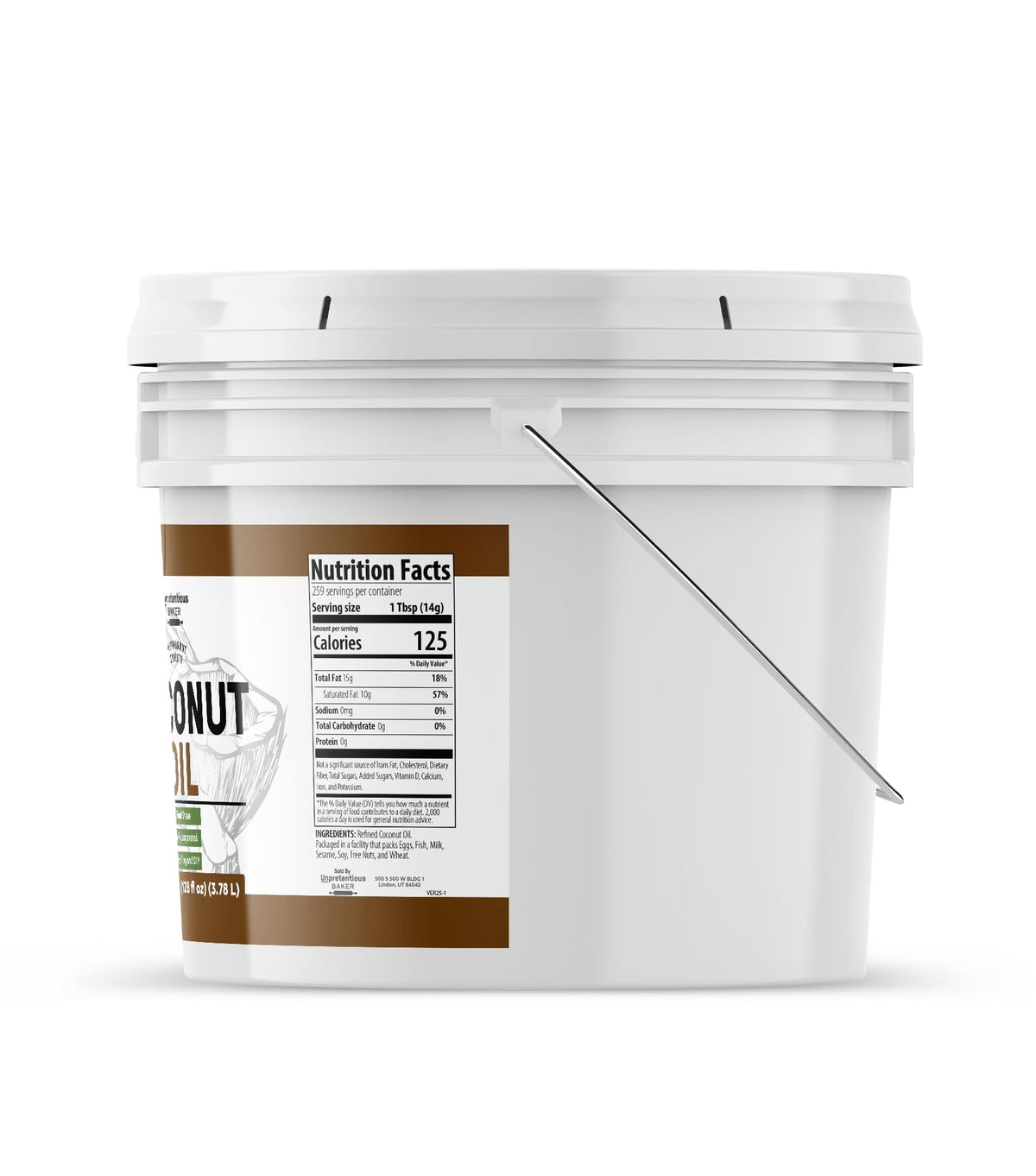 Unpretentious Coconut Oil pour spout enables easy dispensing in cooking and baking.