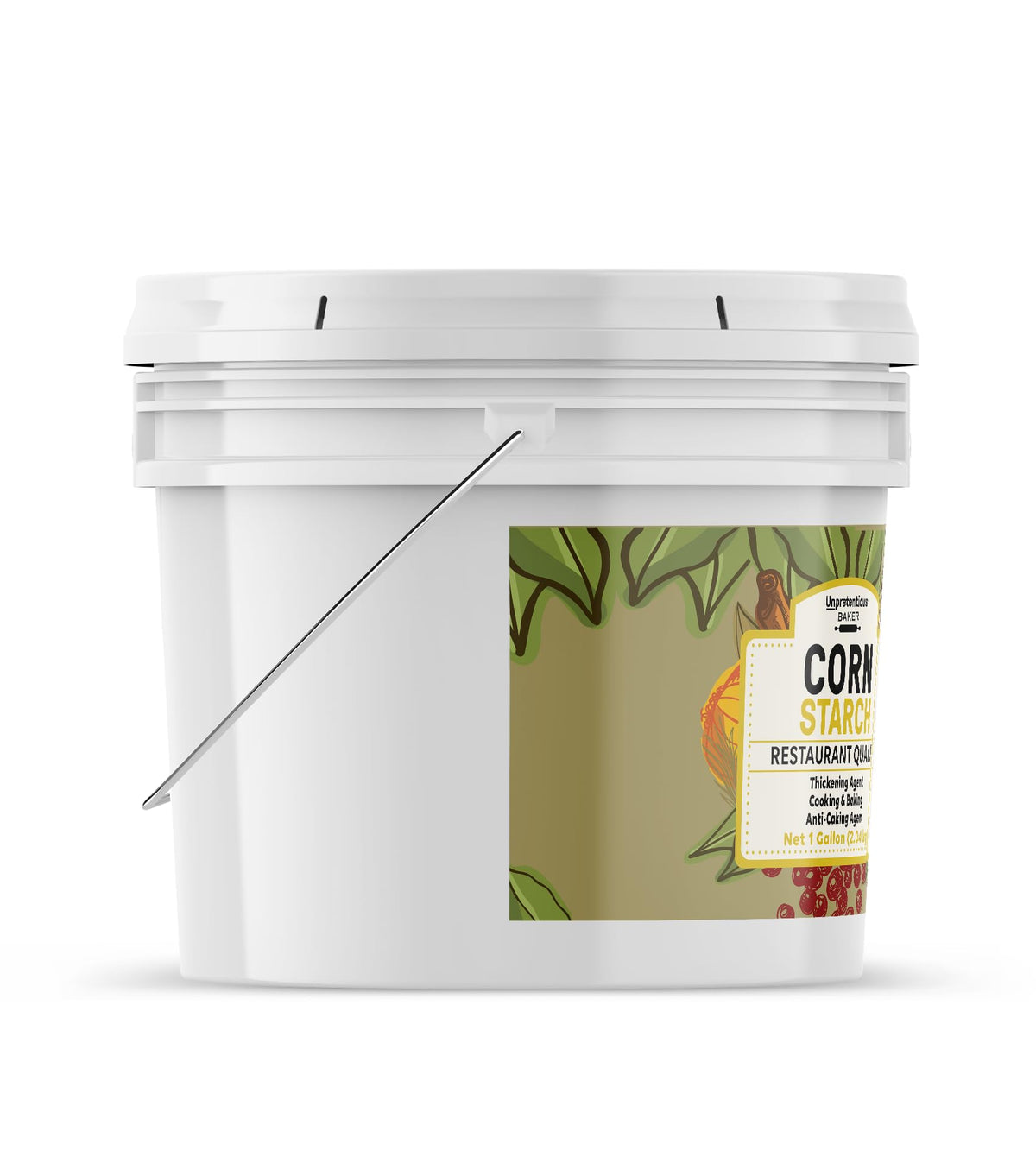 Unpretentious corn starch bulk bucket lid close highlights freshness preservation for bulk storage.