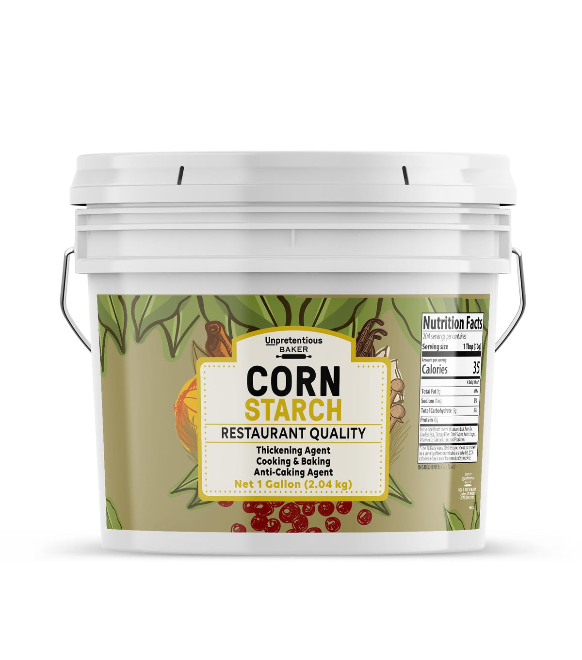 Unpretentious corn starch bulk bucket pour facilitates easy portioning for cooking and cleaning.
