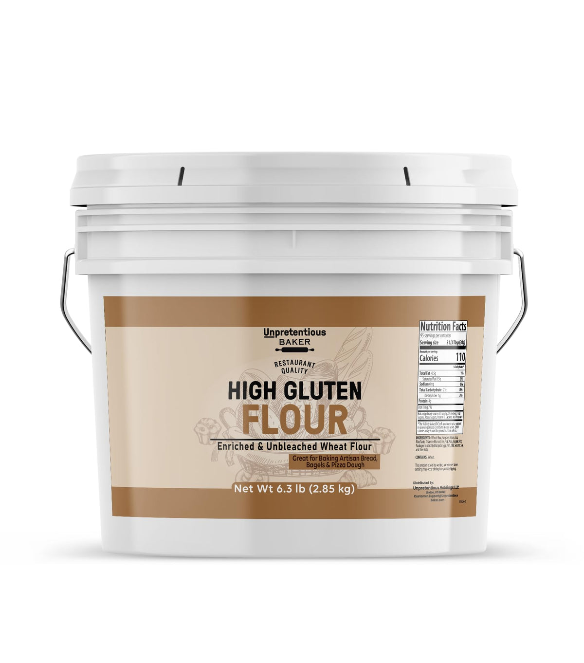 Unpretentious High Gluten Flour bulk pail ready for large-batch bread baking