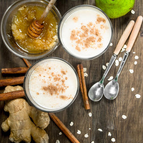 Unpretentious Honey Powder pictured with pantry staples for kitchen planning.