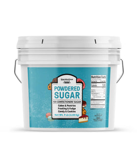 Unpretentious powdered sugar bucket setup for bulk baking