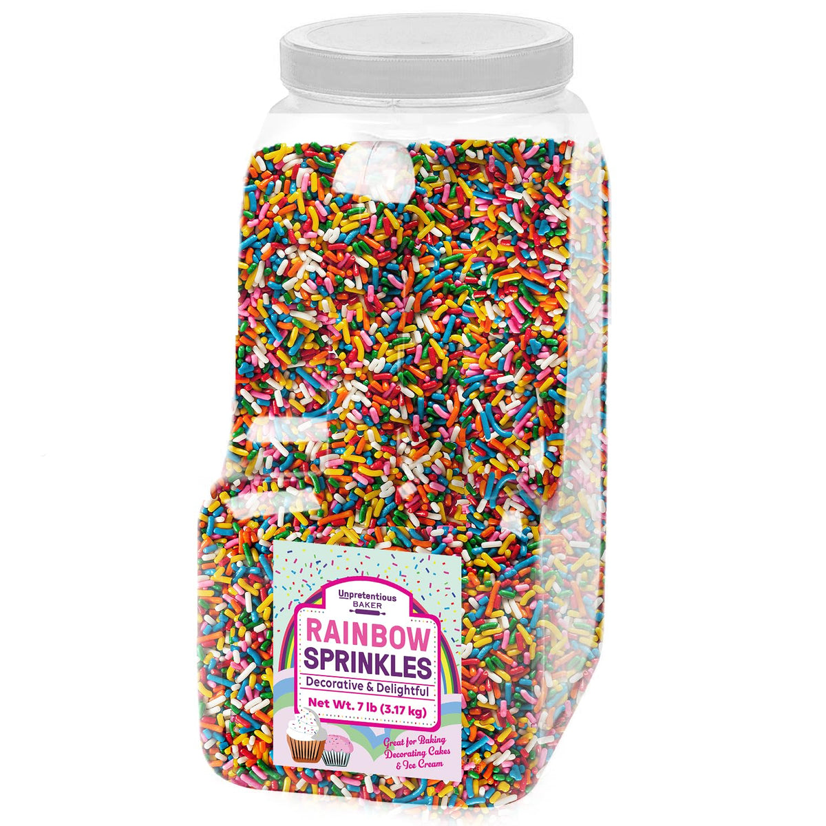 Unpretentious Rainbow Sprinkles in a 7 lb container for easy storage