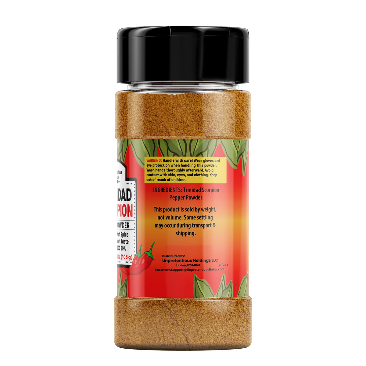 Unpretentious Trinidad Scorpion Pepper Powder jar highlighting intense heat for sauces