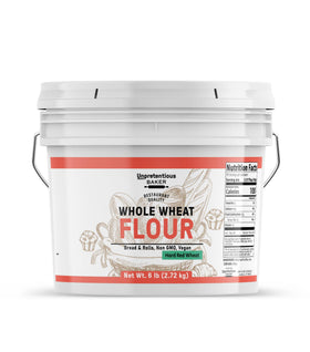 Unpretentious Whole Wheat Flour bucket for easy pantry storage.