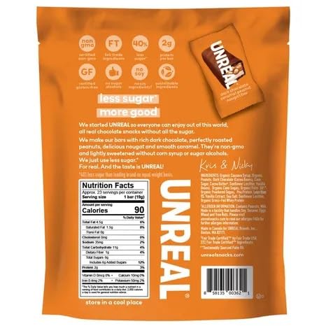 Individually wrapped UNREAL bars in resealable bag ideal for lunchboxes.